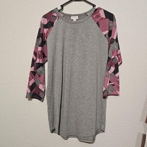 Large LuLaRoe Pink And Grey Baseball Tee